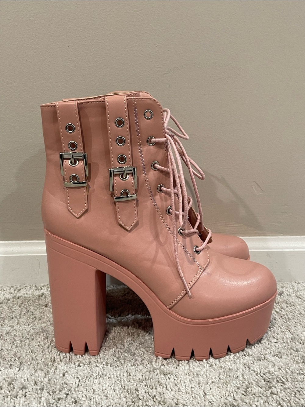 Cape Robbin Pink Platform Lace-Up Heeled Boots